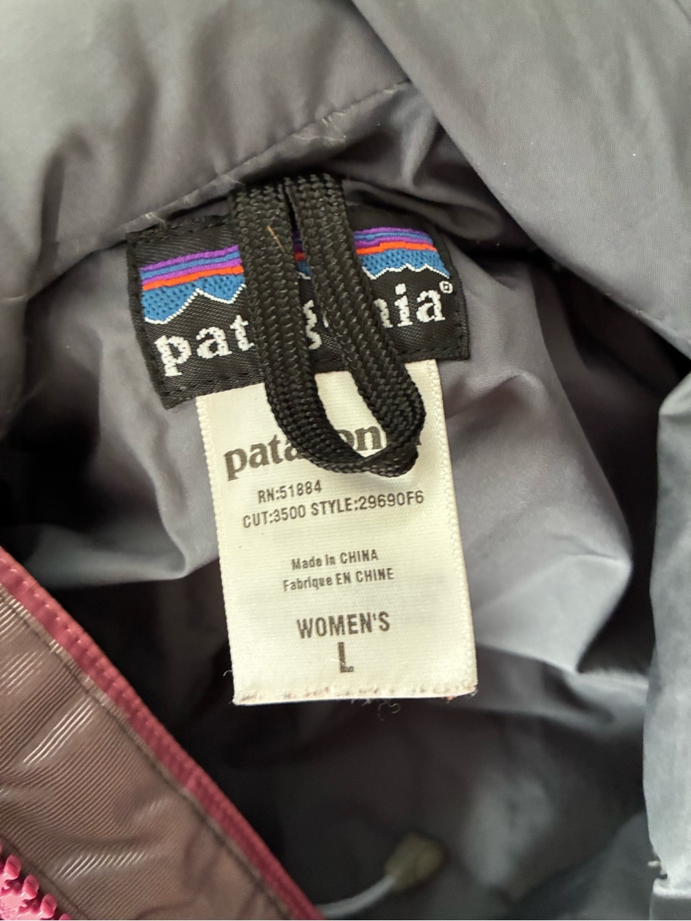 Patagonia Dusty Rose Hooded Puffer Jacket Down Patrol size large side vents - Picture 2 of 4